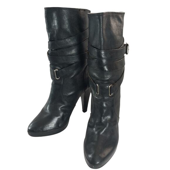 FRYE! "MARLOW" BLACK GENUINE LEATHER QUAD WRAPPED/BUCKLE ANKLE BOOTS! SZ 8.5M - Picture 3 of 12